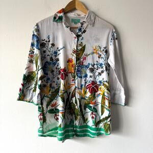 Antica Santoria by Giacomo Cinque Shirt Womens S Colorful Floral Beaded Vacation